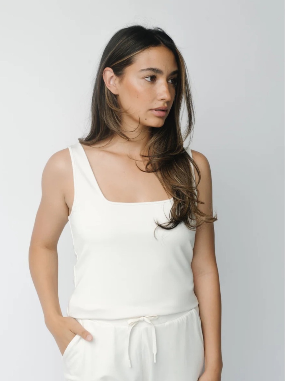 Cozy Earth Brushed Bamboo Square Neck Tank Top In Ivory XXXL Minimalist Soft